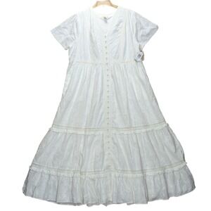 Torrid Fiesti Cloud Dancer Cotton Embroidered Cottage Tiered Maxi Dress Women 2X